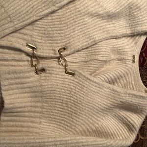 Cream and Gold Ribbed Cardigan Sweater